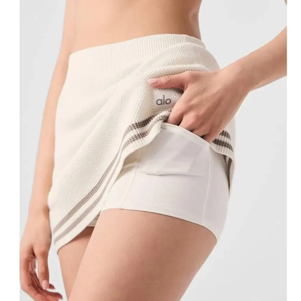 Alo Tennis Club Sweater Knit Skirt Size Small NWOT Ivory / Gravel Hidden Shorts